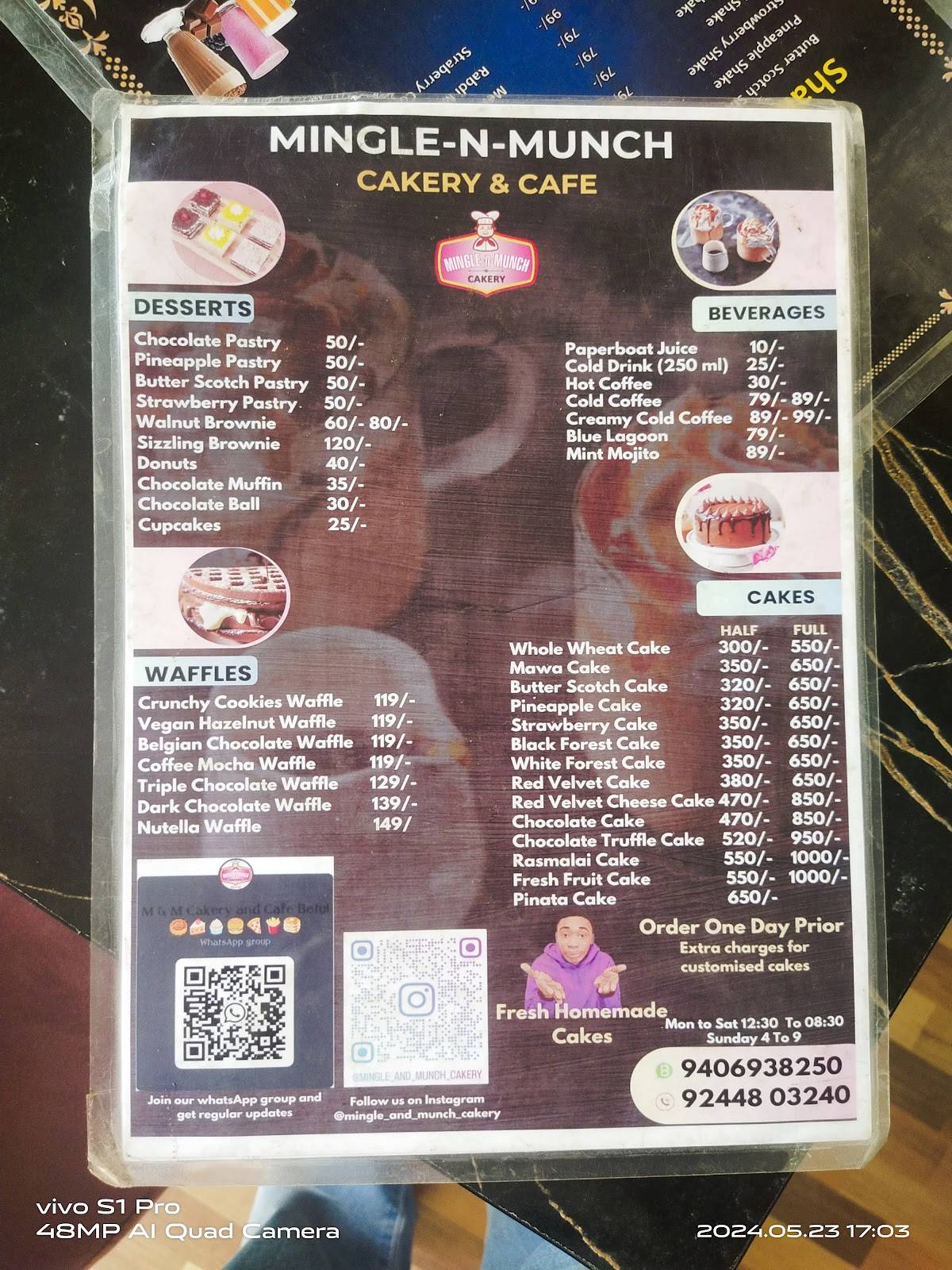 Mingle N Munch Cakery menu