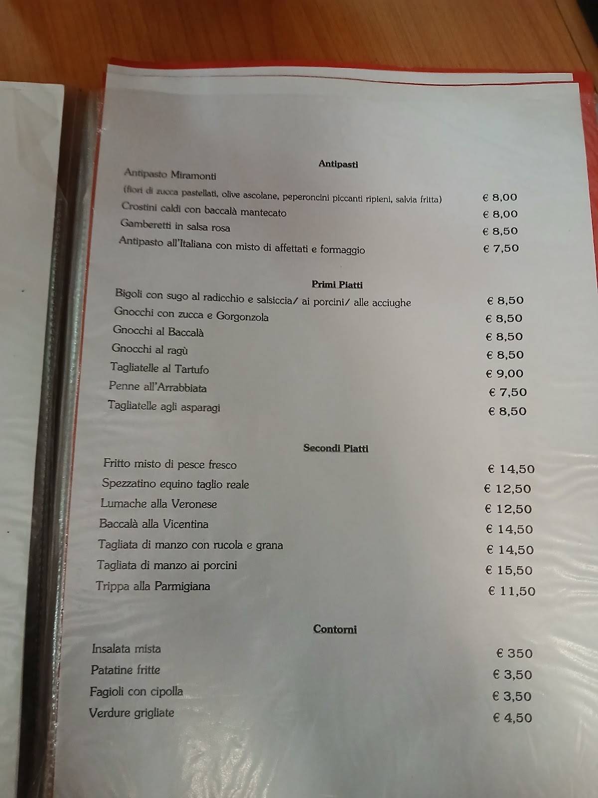 Menu di Miramonti 