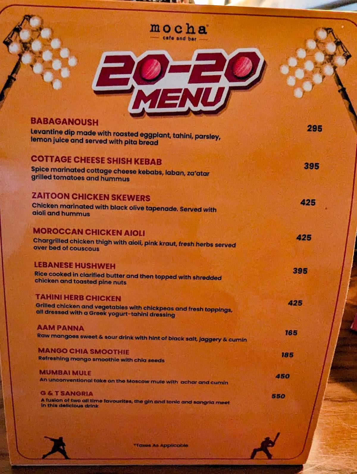 Mocha Café & Bar menu