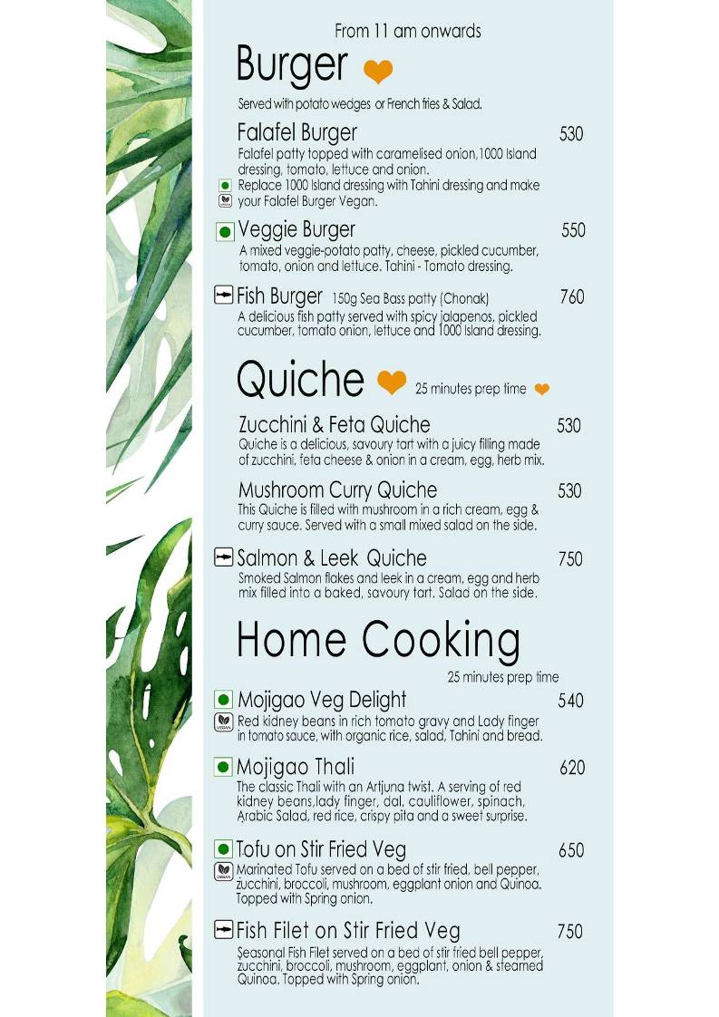 Mojigao Eco Resort menu