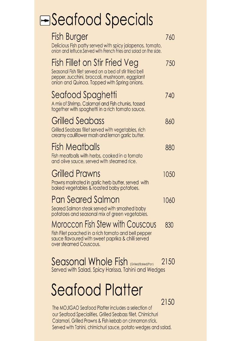 Mojigao Eco Resort menu