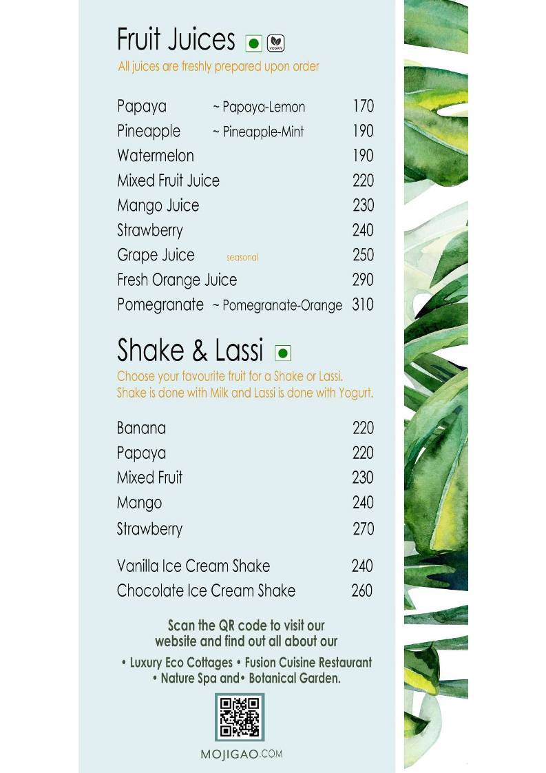 Mojigao Eco Resort menu