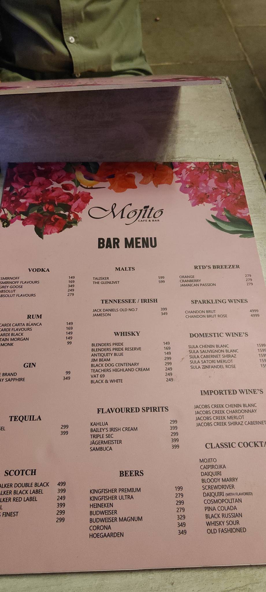 Mojito Cafe and Bar menu