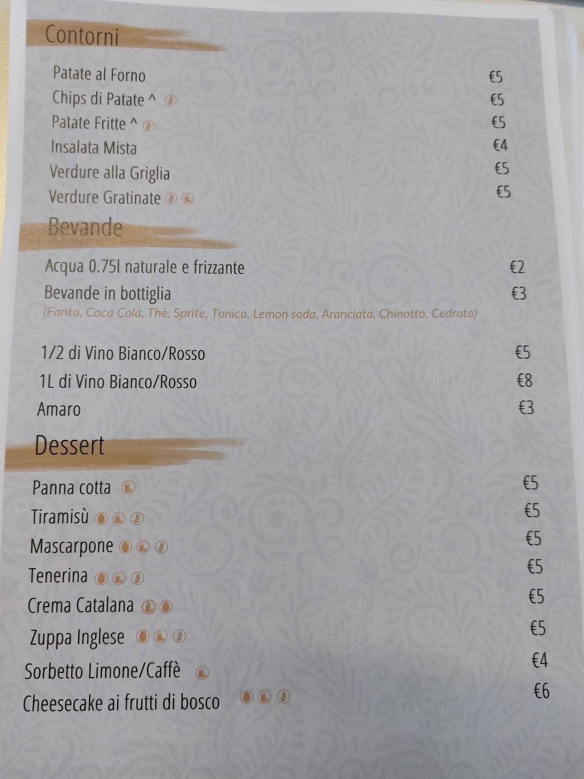Menu di Villa Zucchini 