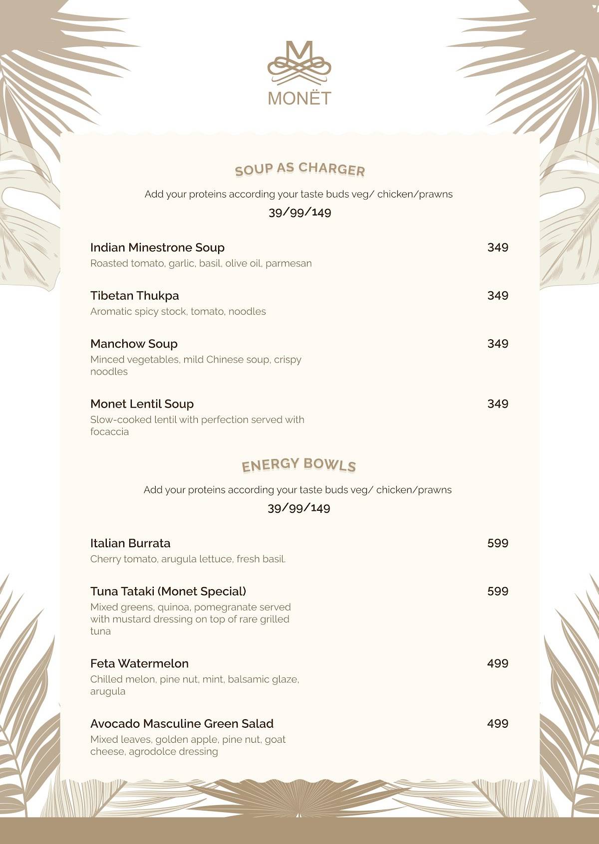 Monët menu