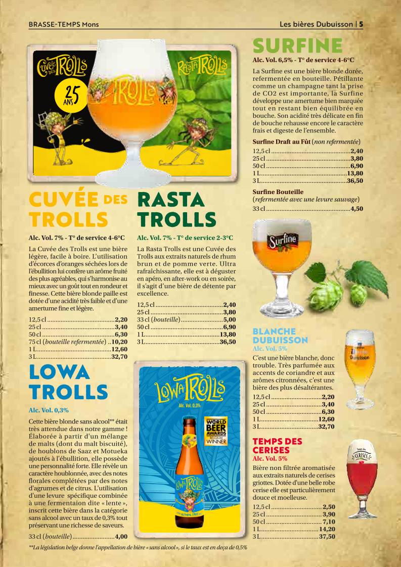 Menu de Brasse-Temps - Restaurant Brasserie Mons