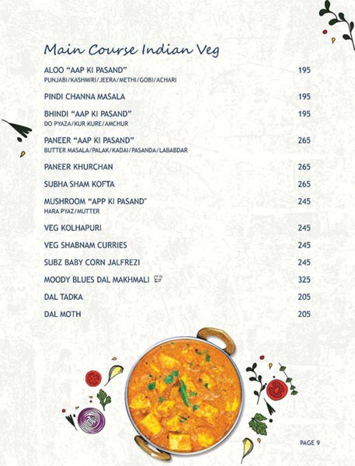 Moody Blues Bar & Restaurant menu