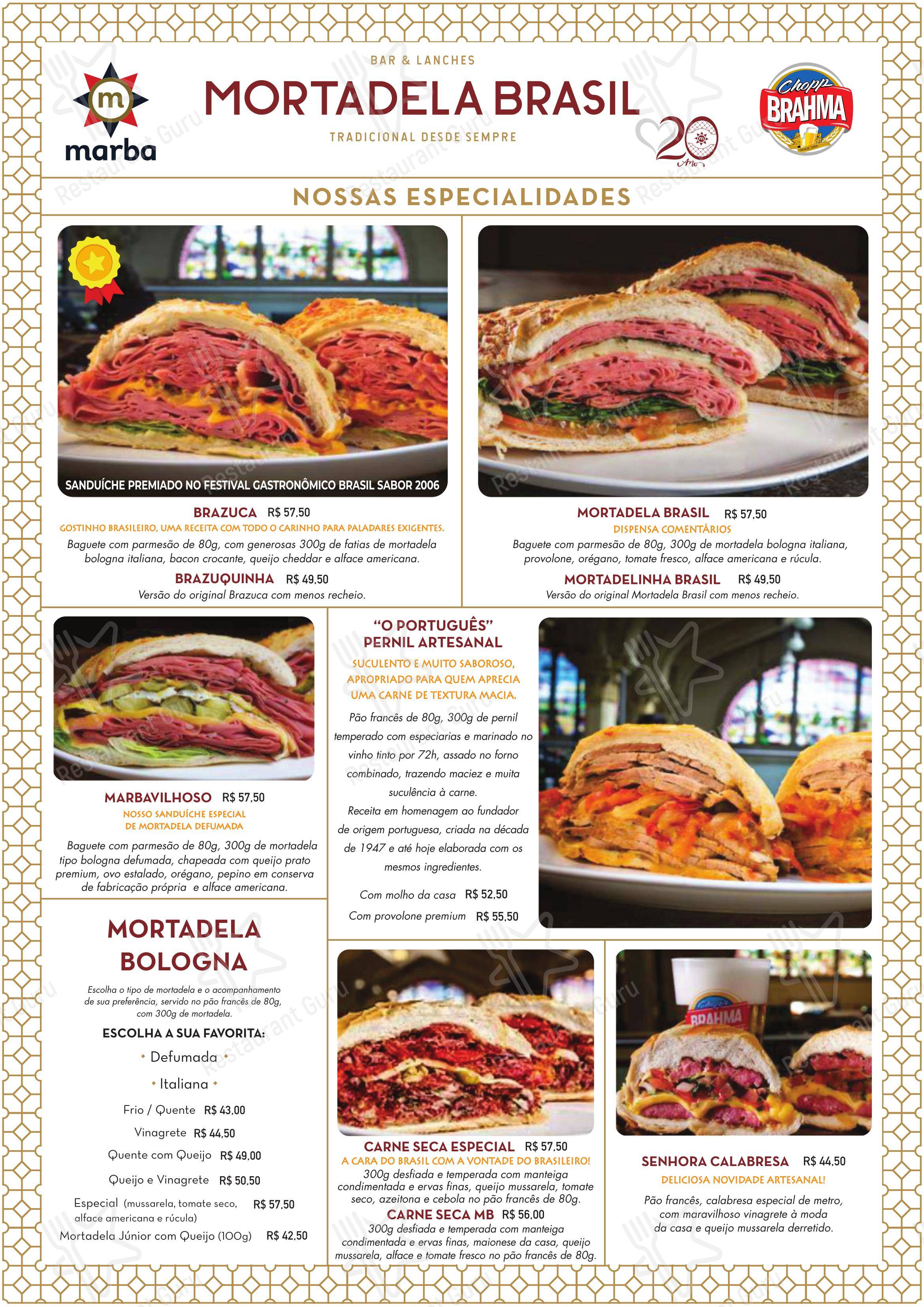 Menu para Mortadela Brasil restaurante