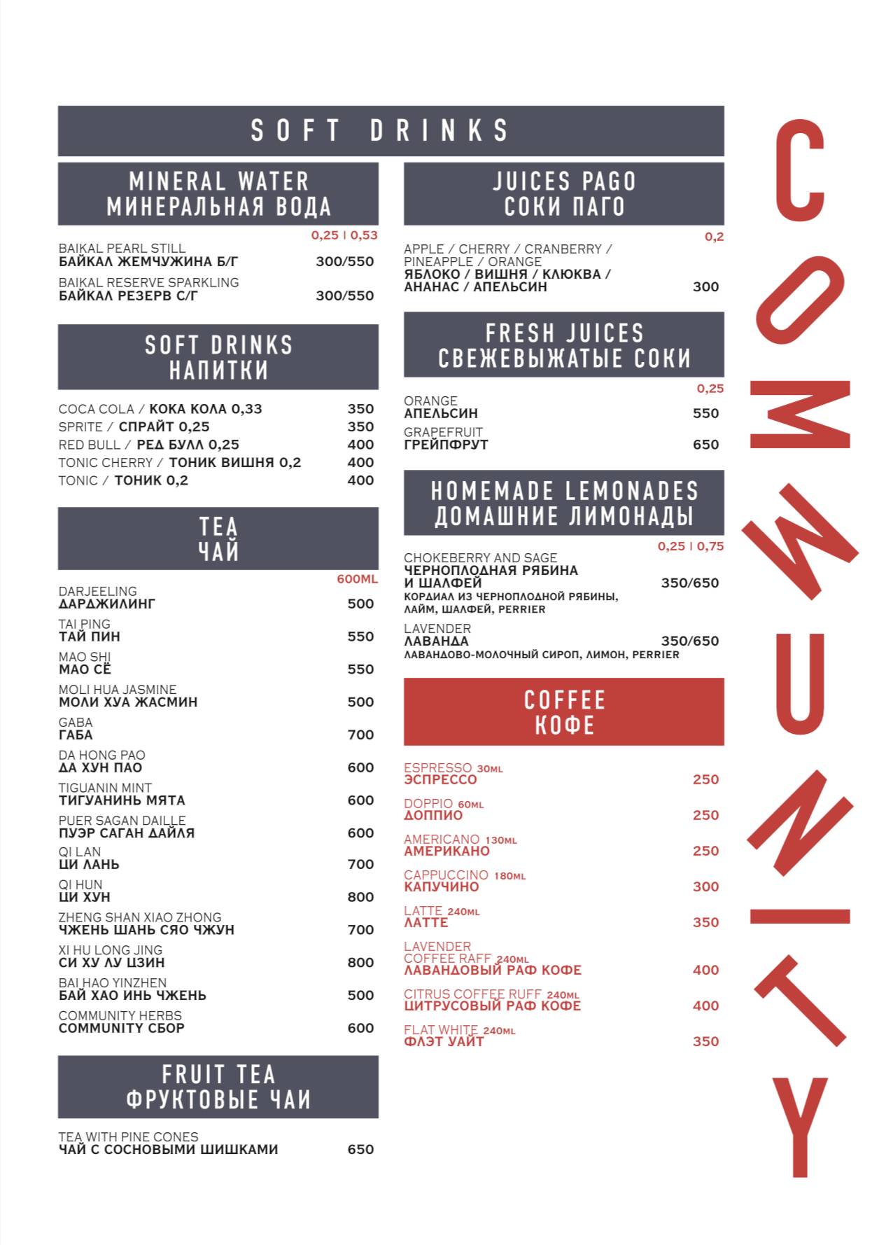 Menu de Community