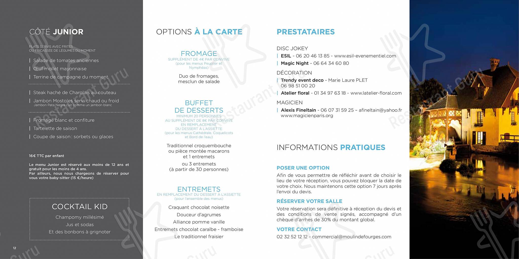 Ночное меню pour Le Moulin de Fourges dans Fourges