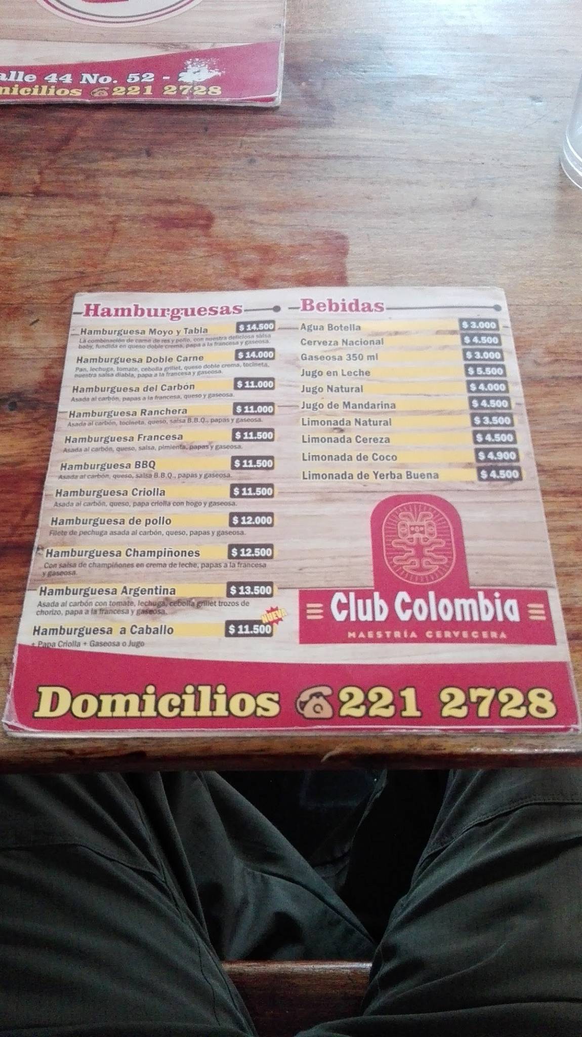 Carta del restaurante Moyo Y Tabla, Bogotá