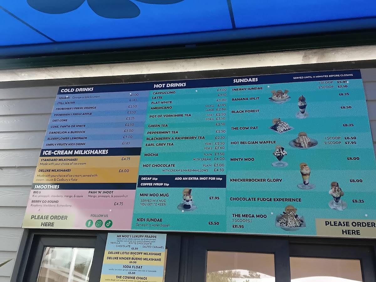Menu at Mr Moo's Ice Cream Parlour cafe, Skipsea