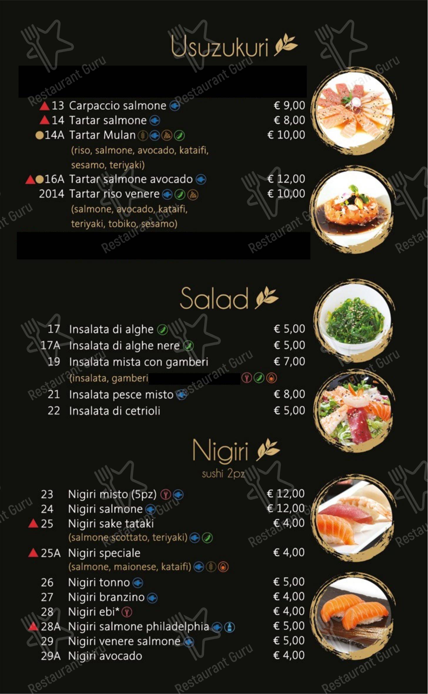 Mulan sushi in Lissone - Menu bar