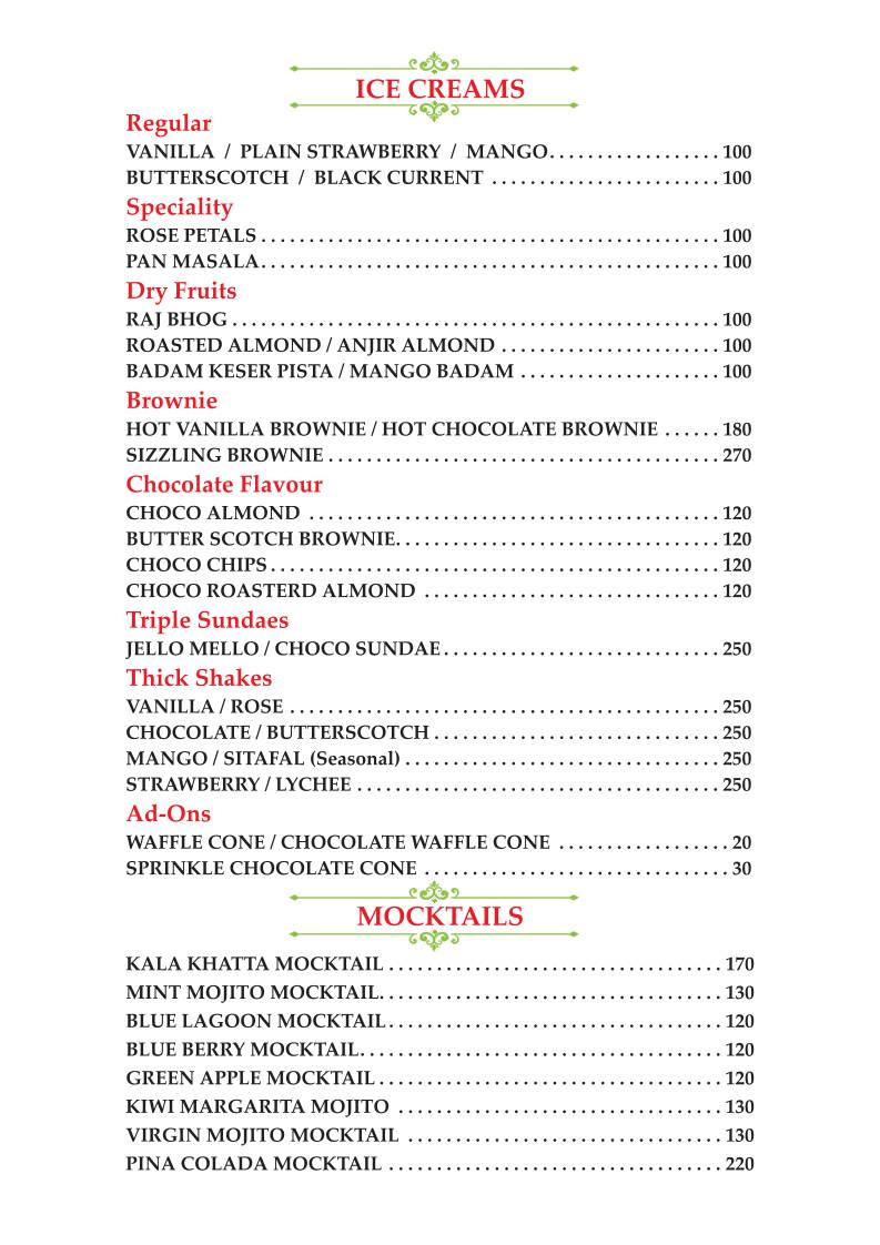 Arab Restaurant menu