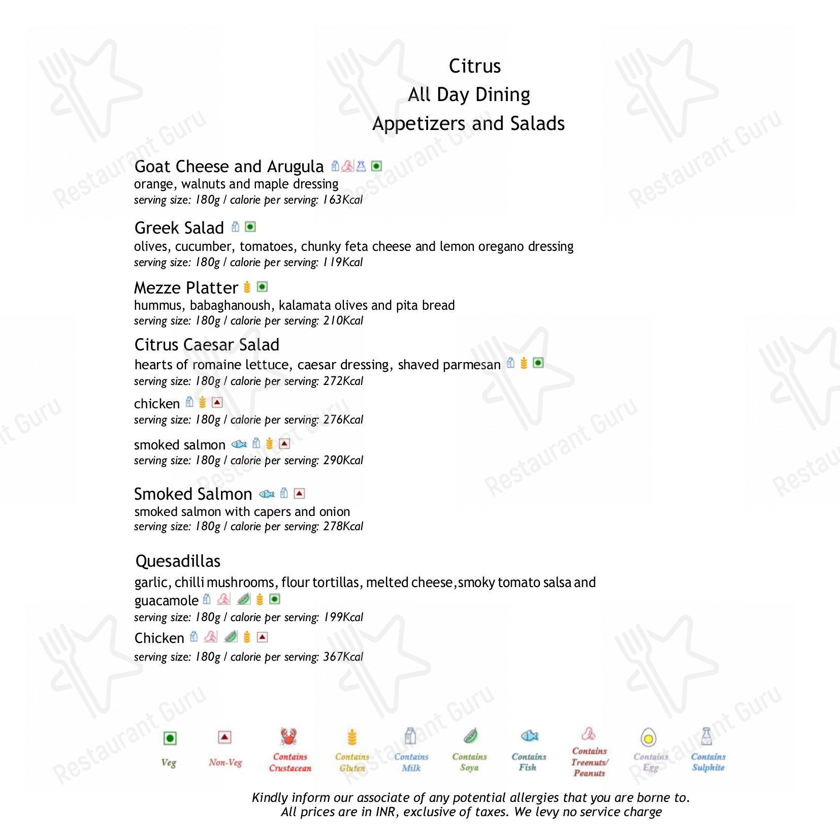 Citrus - Fine Dining Restaurant in Mumbai - Menu