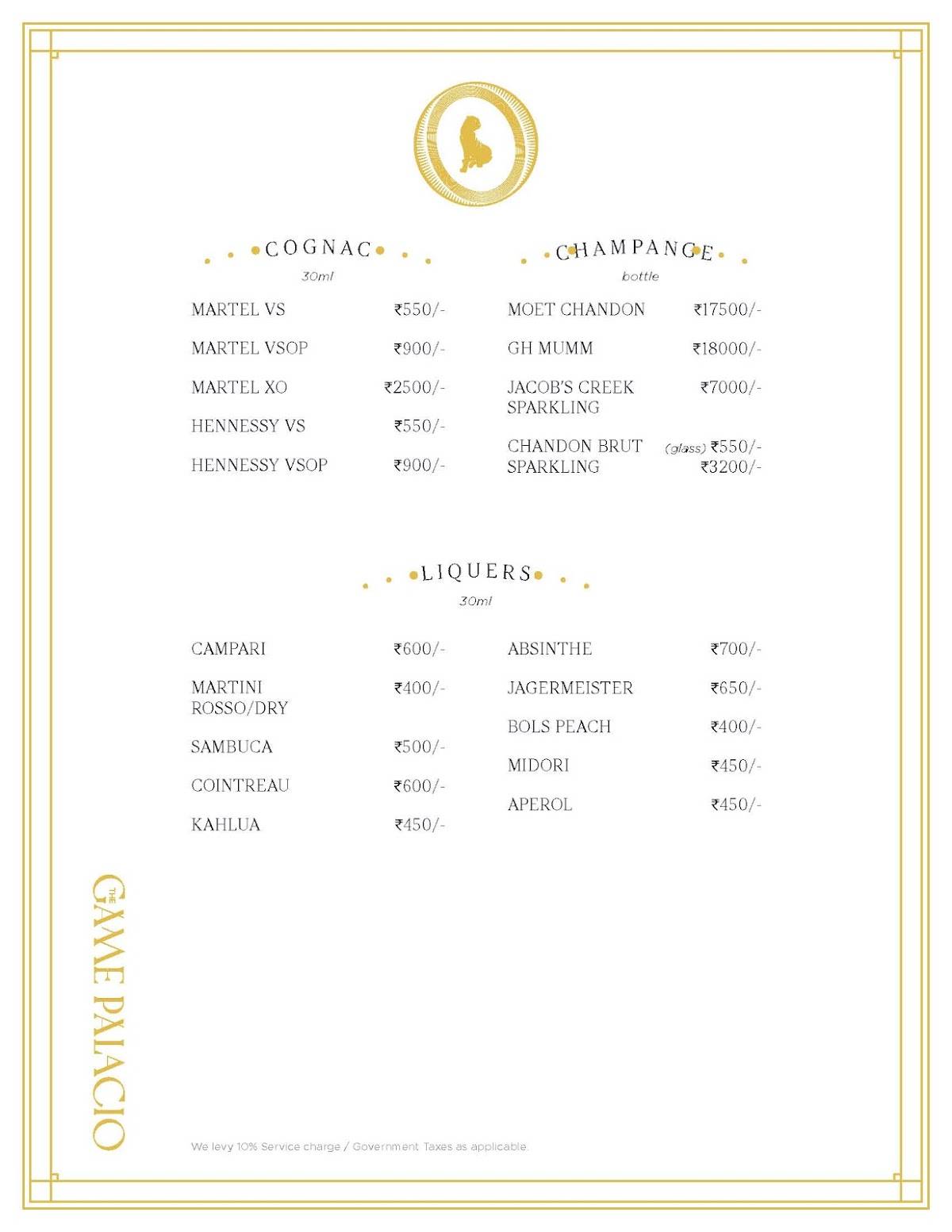 The Game Palacio menu