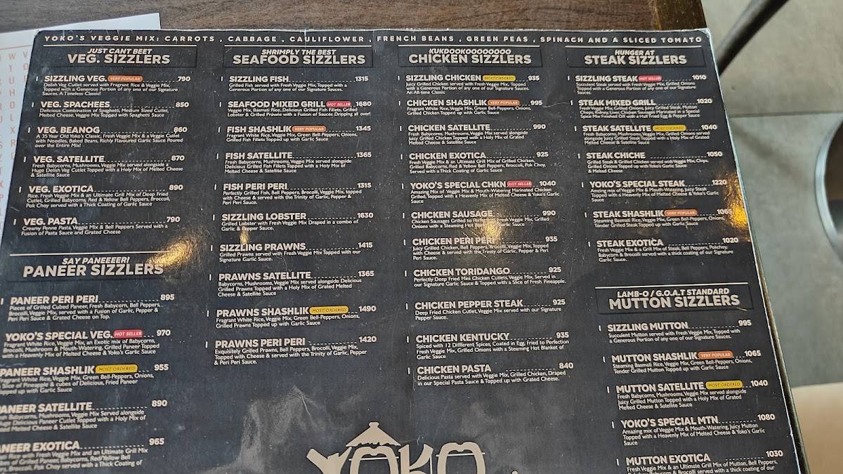 Yoko Sizzlers menu