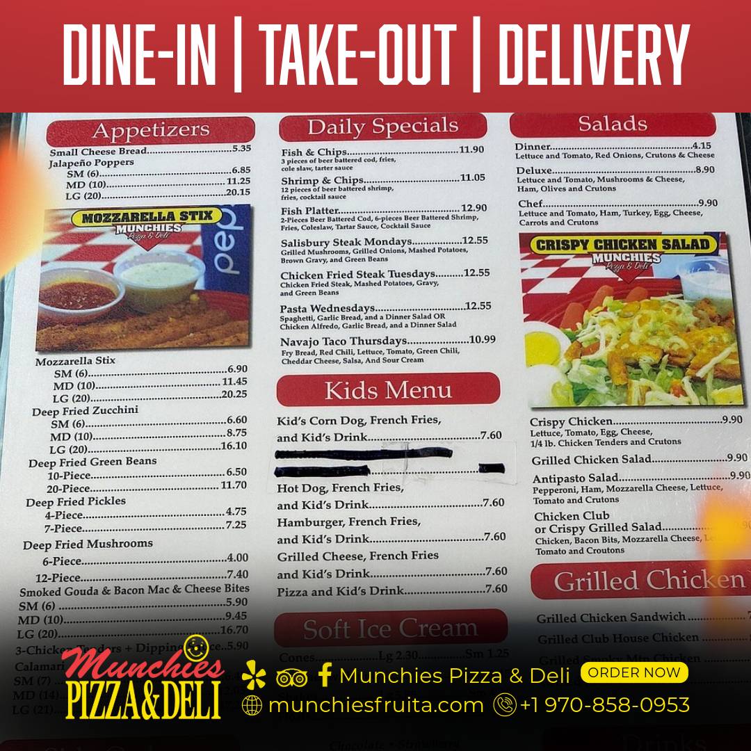 Menu at Munchies Pizza & Deli pizzeria, Fruita, 550 Kokopelli Dr