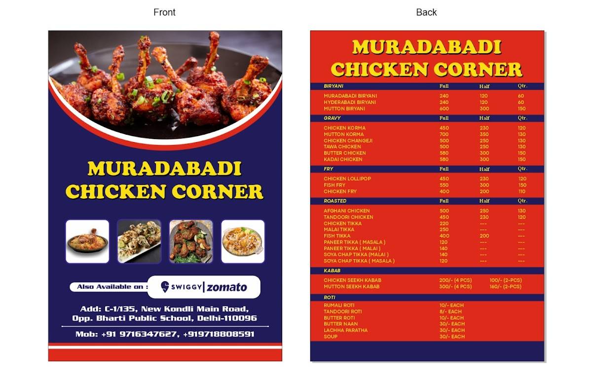 Muradabadi Chicken Corner menu