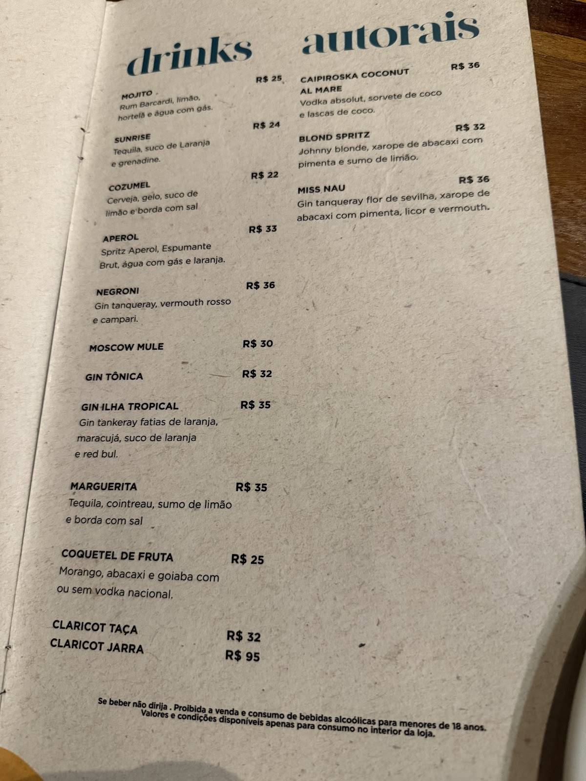 Restaurante Nau Frutos Do Mar - Manaíra cardápio