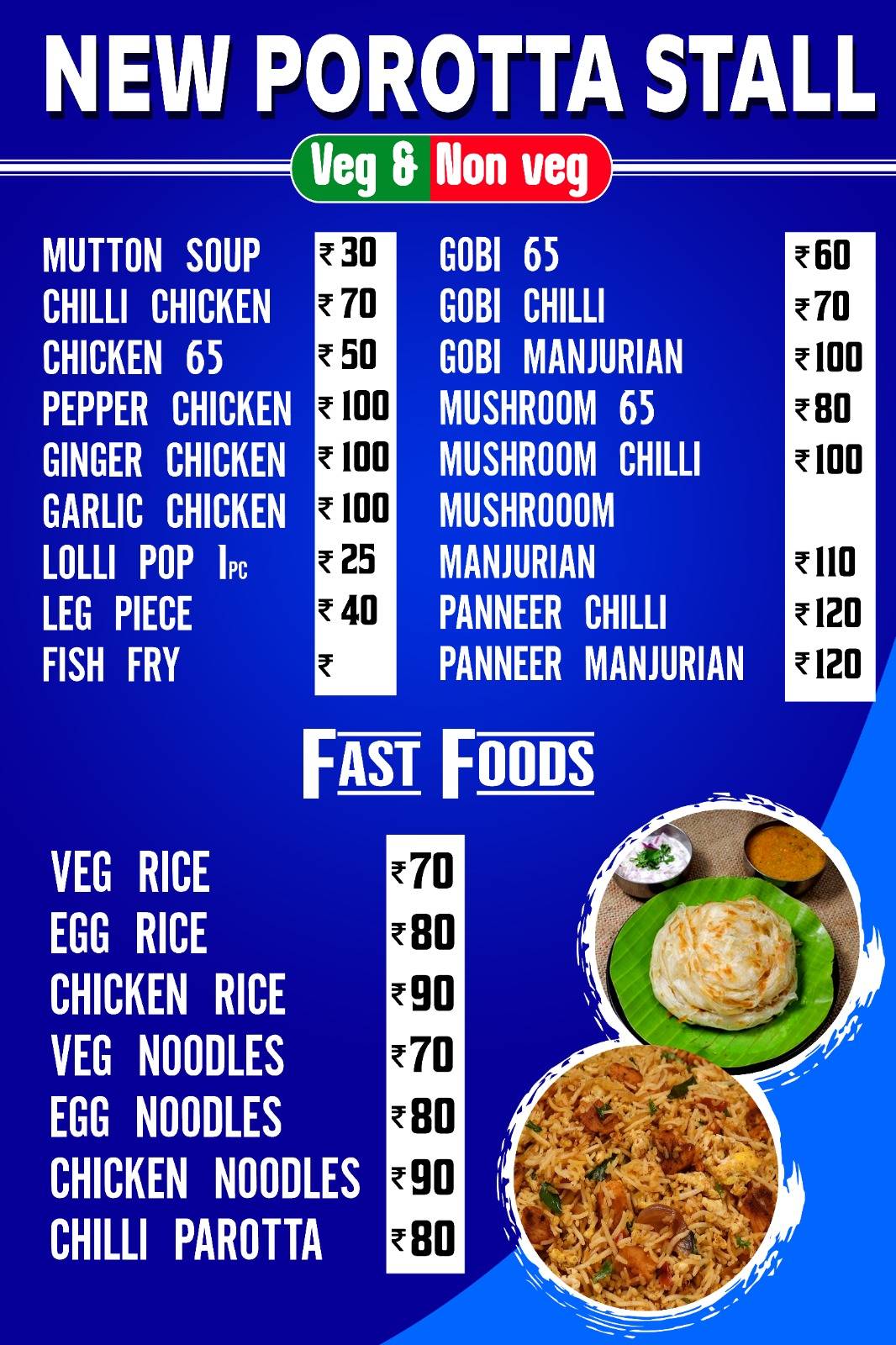 NEW POROTA STALL menu