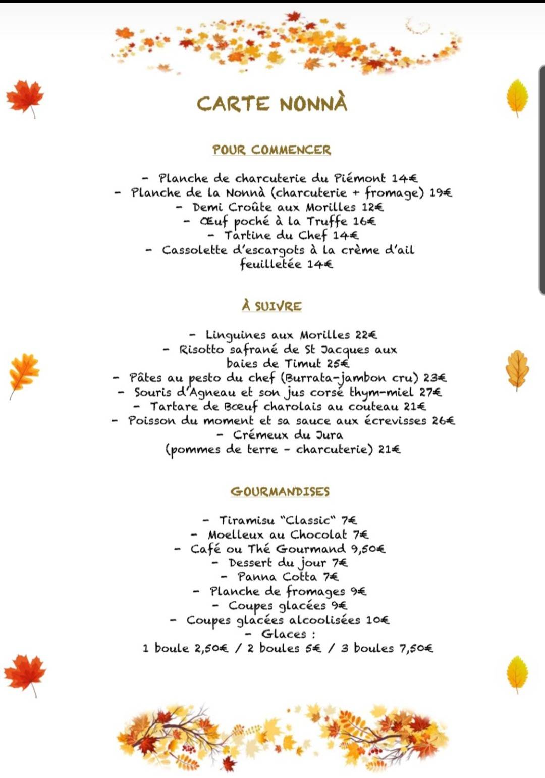 Menu de NONNÀ