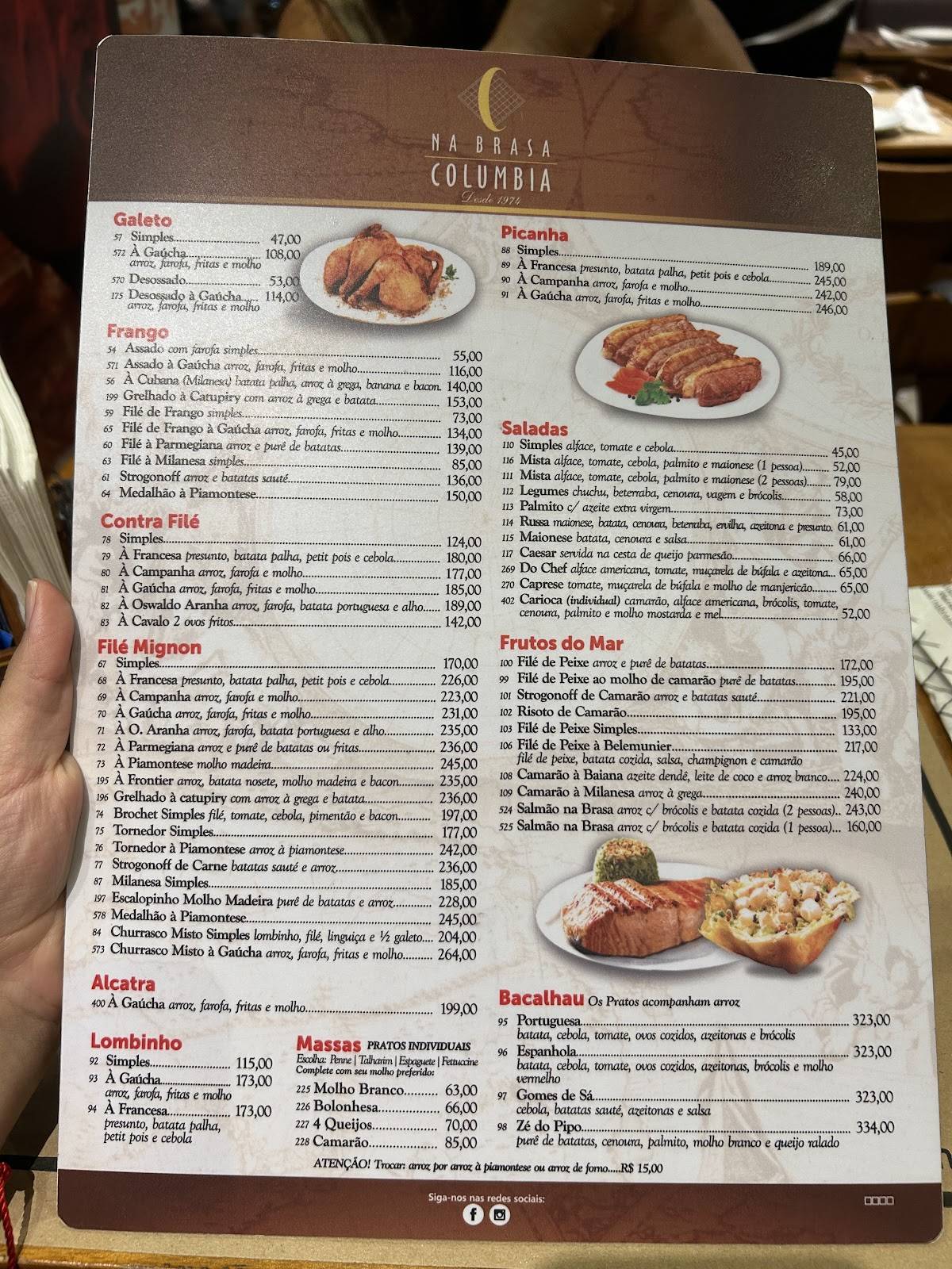 Na Brasa Columbia cardápio