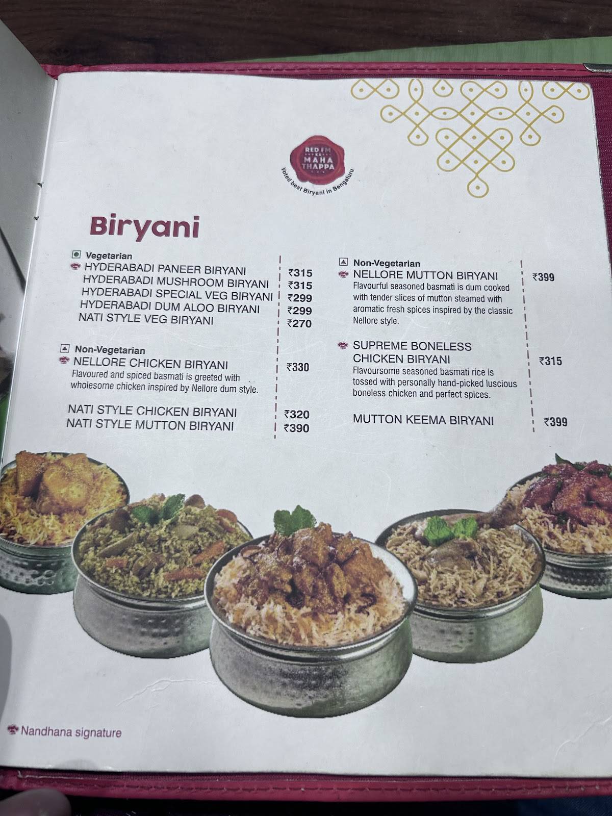 Nandhana Palace - Andhra Style Restaurant - Marathahalli menu