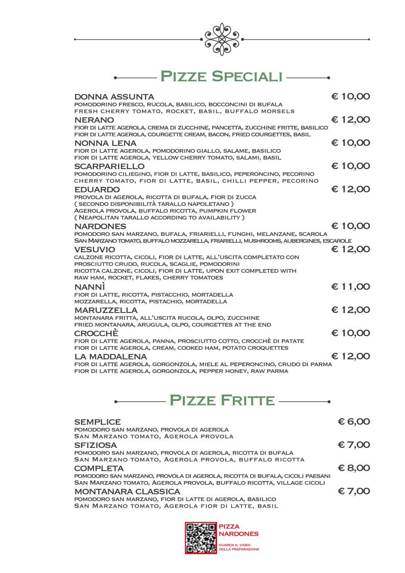 Menu di Trattoria & Pizzeria Nardones Napoli 