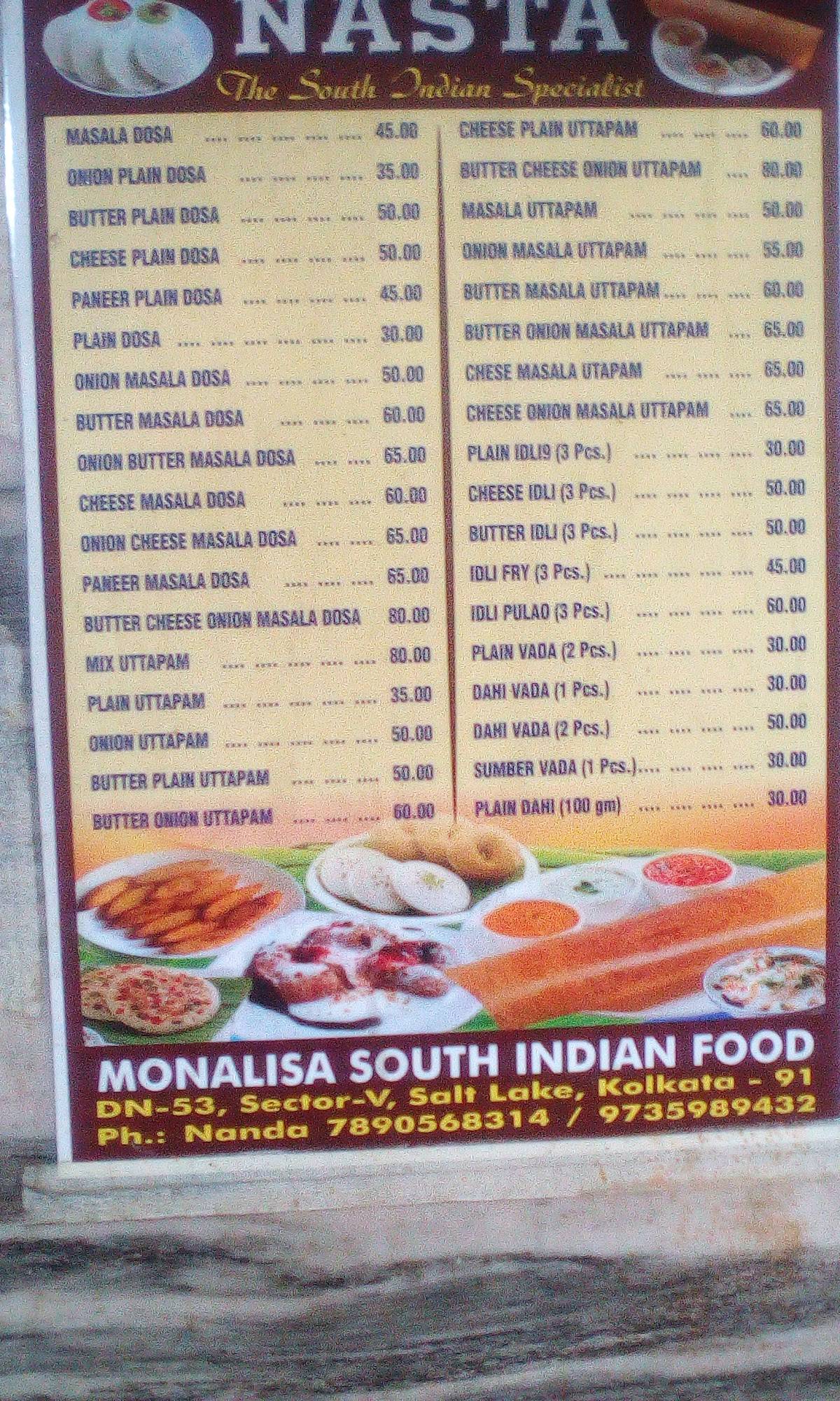 Nasta Restaurant - South Indian Delicacies menu