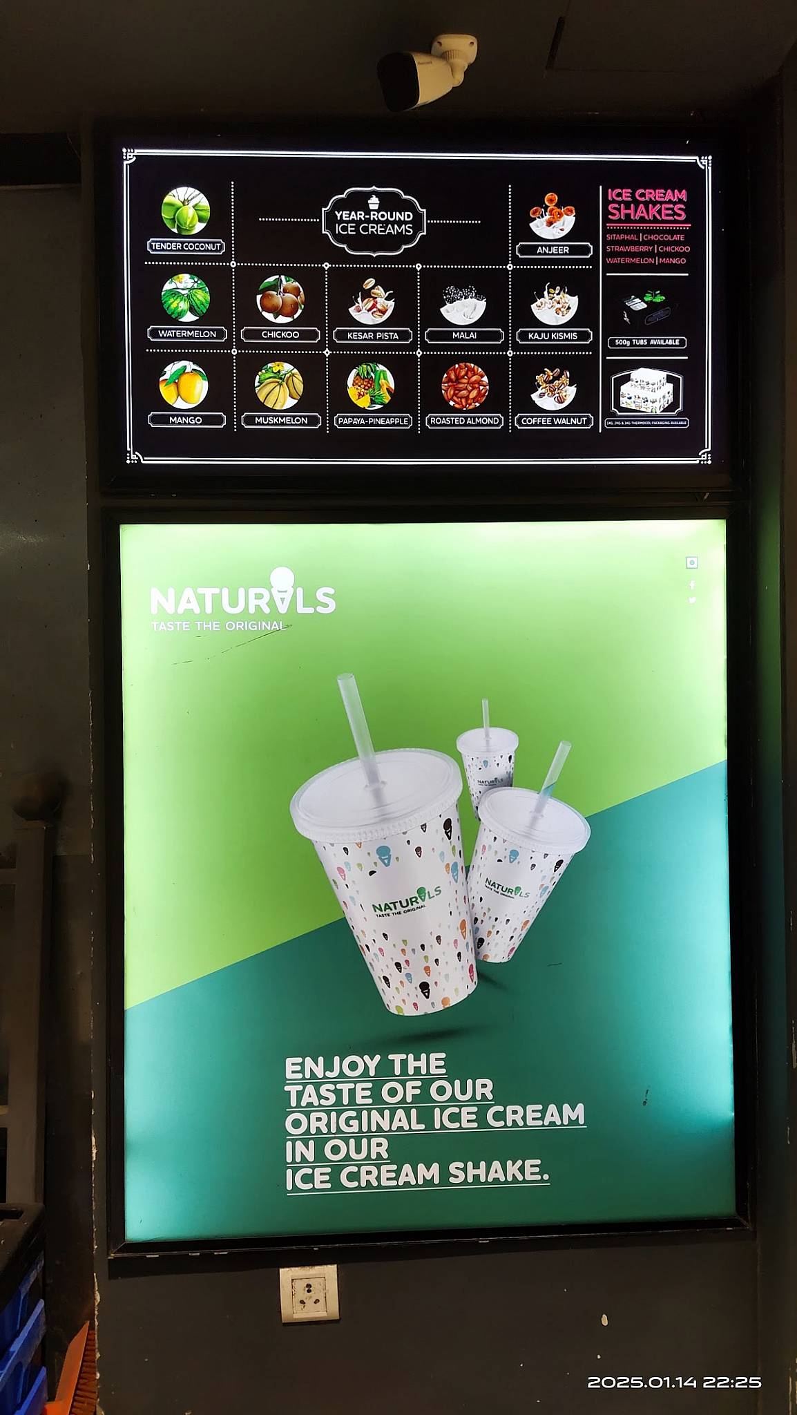 Naturals Ice Cream menu