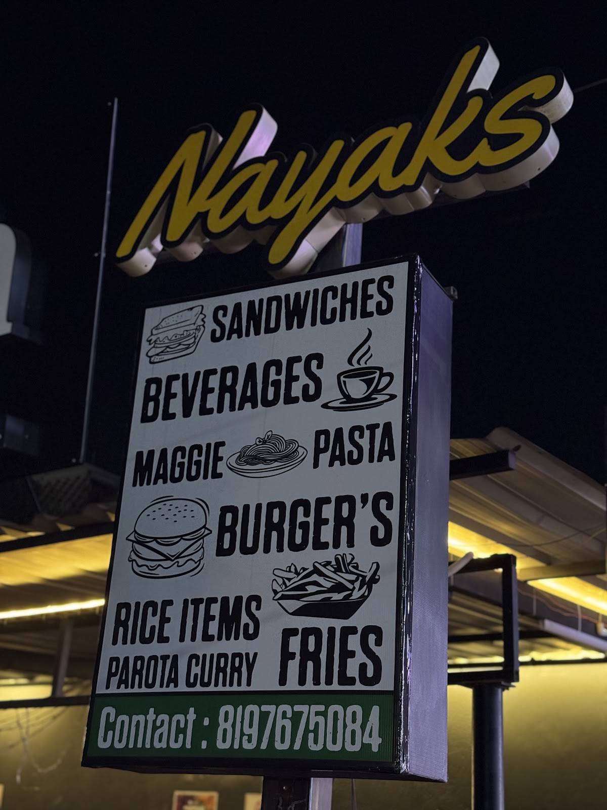 Nayaks cafe menu