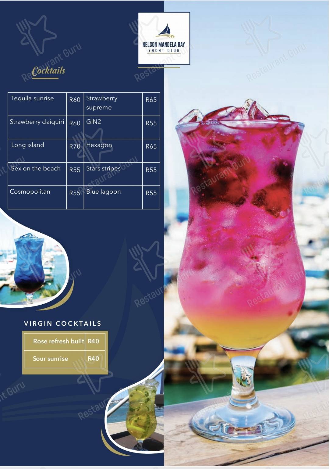 nelson mandela bay yacht club menu