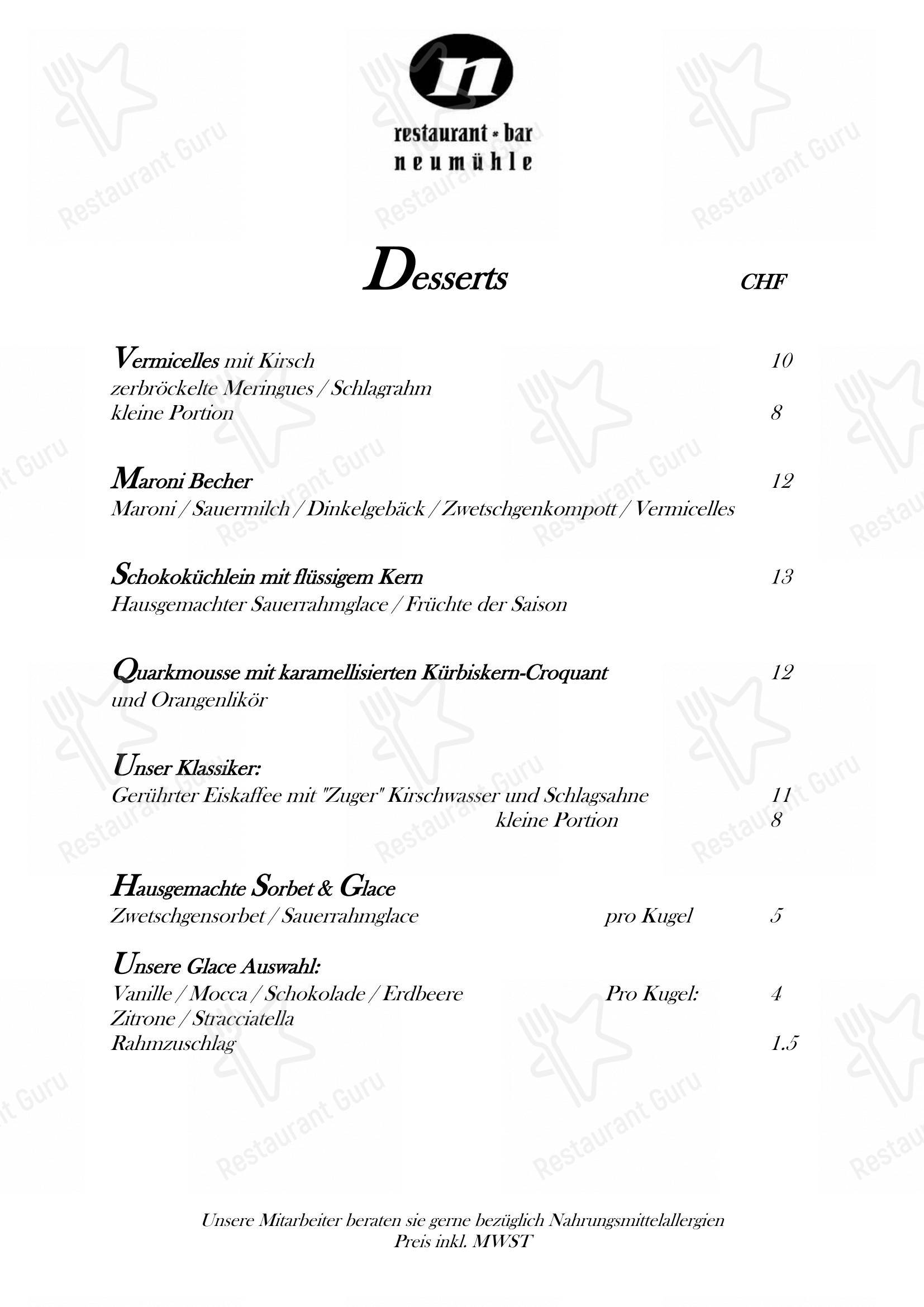 Neumühle in Baar - Menu bar