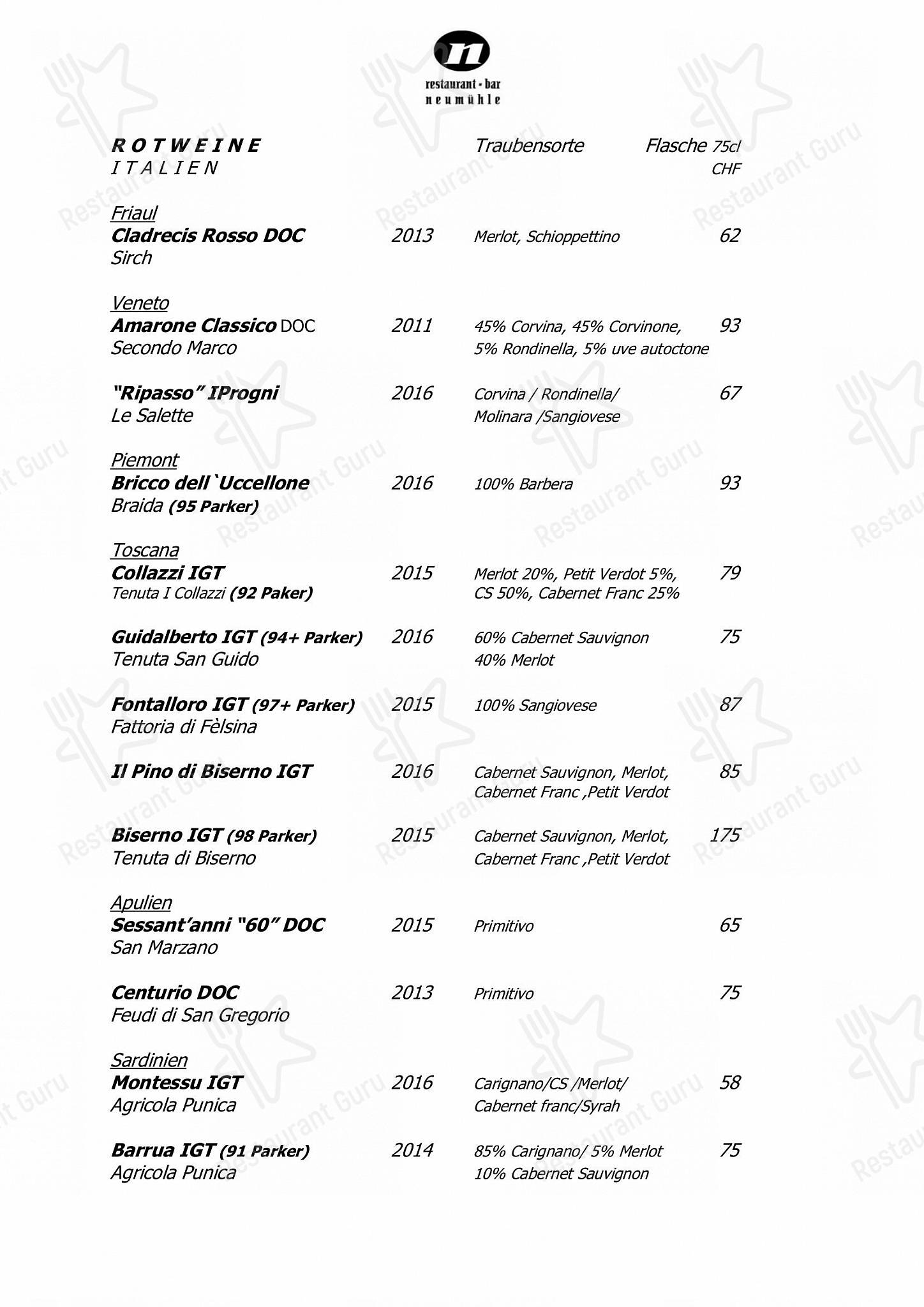 Neumühle in Baar - Carte menu