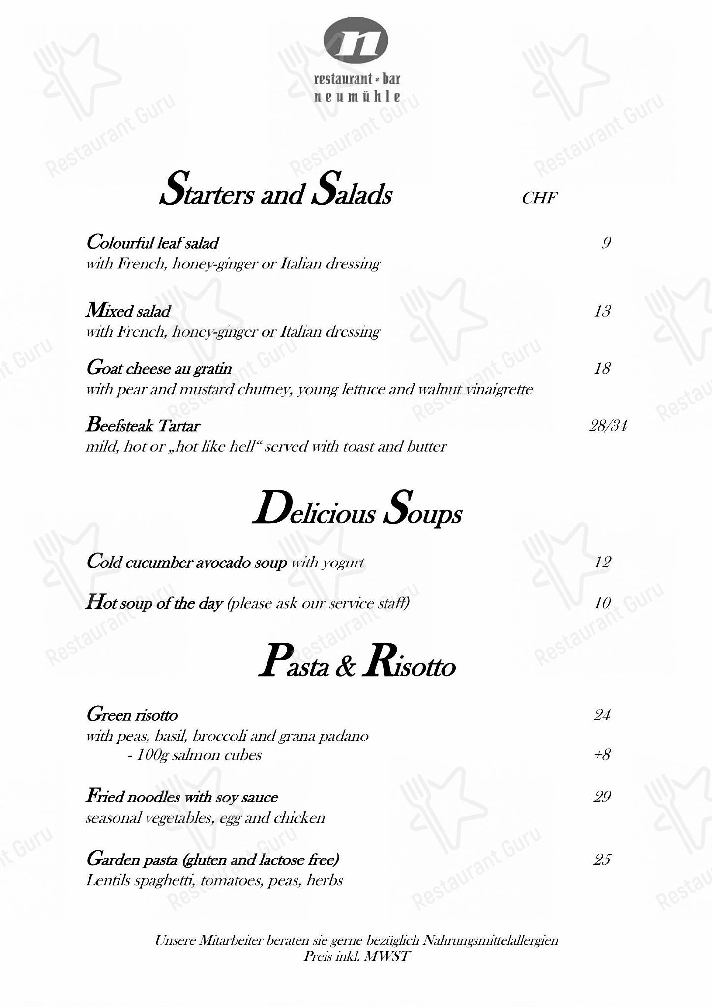 Neumühle in Baar - Carte menu
