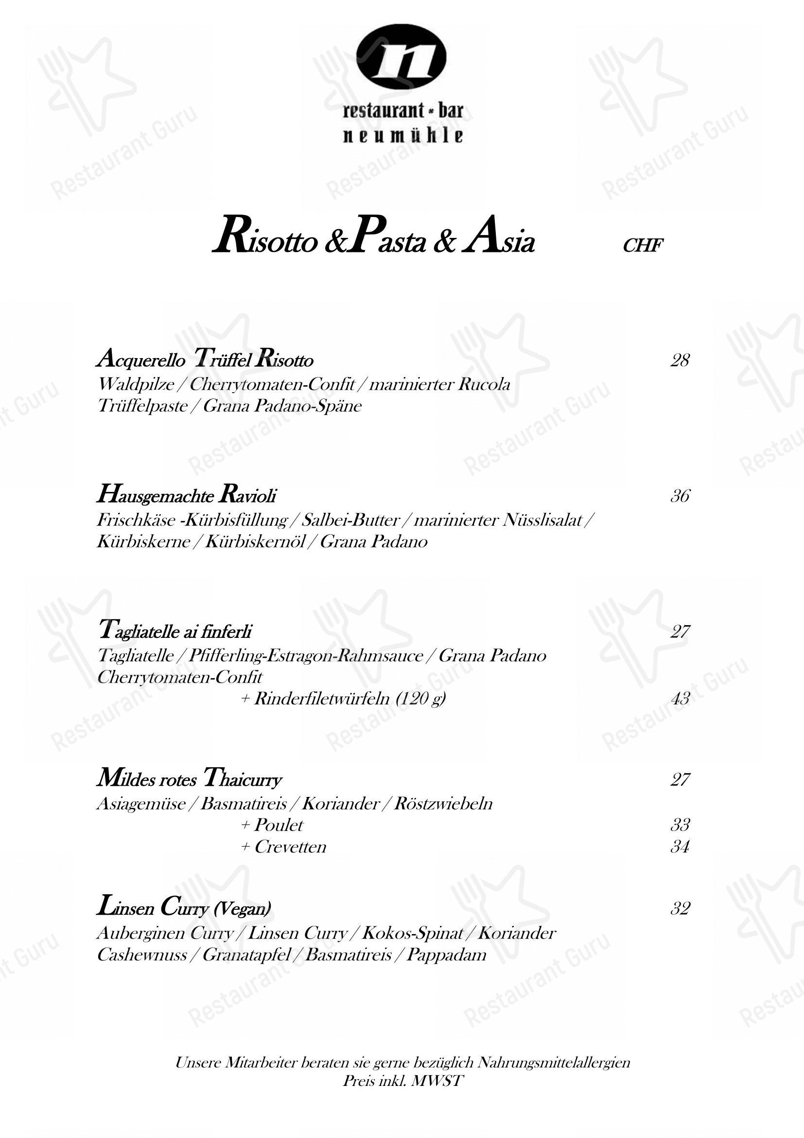 Menu bar per Neumühle pub & bar