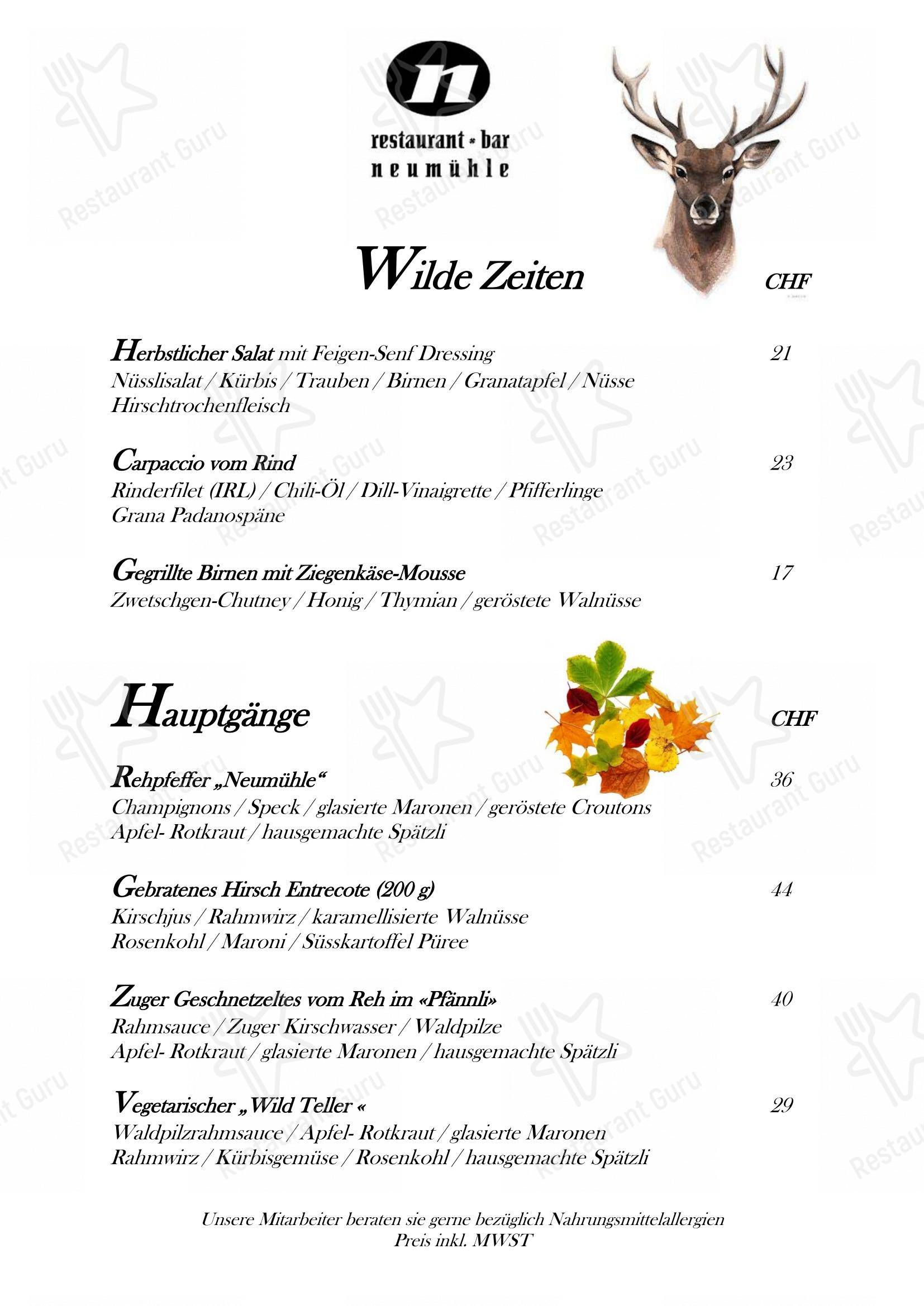 Menu bar per Neumühle in Baar