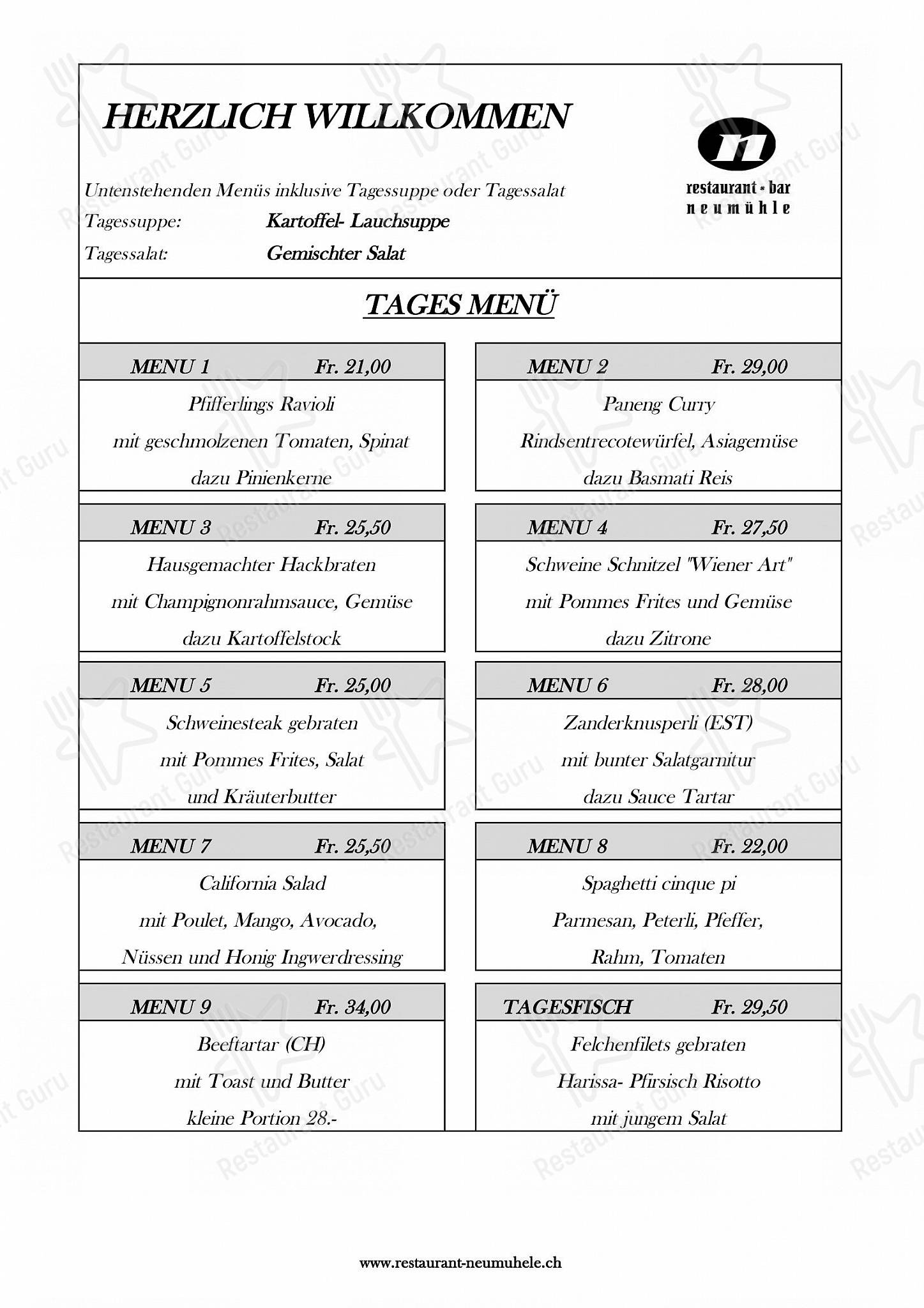 Carte menu per Neumühle in Baar