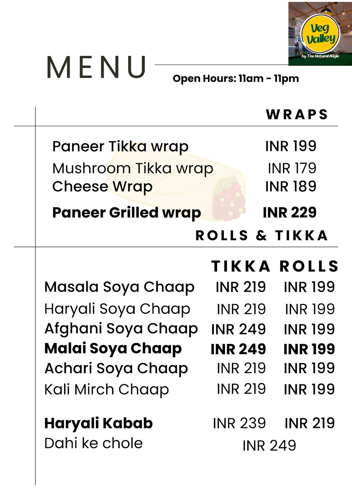 Veg Valley by The Natural Angle menu