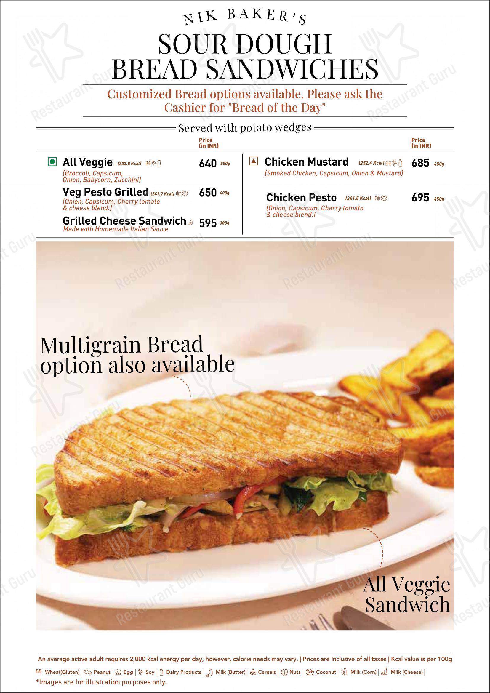 Menu bar for the Nik Bakers Sun View restaurant