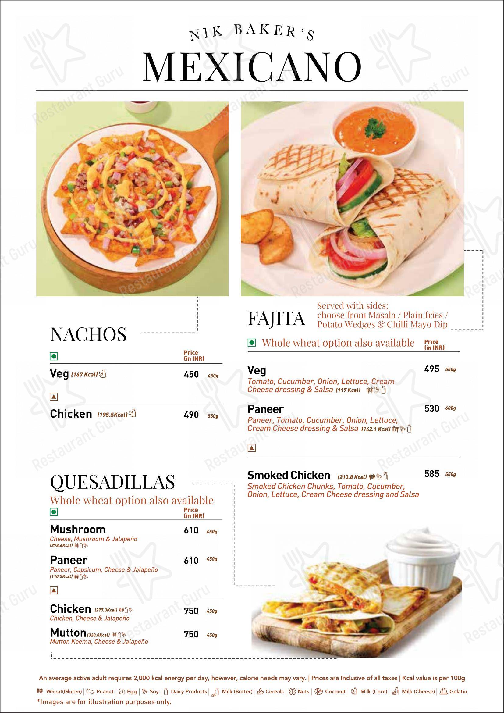 Menu for the Nik Bakers Sun View restaurant