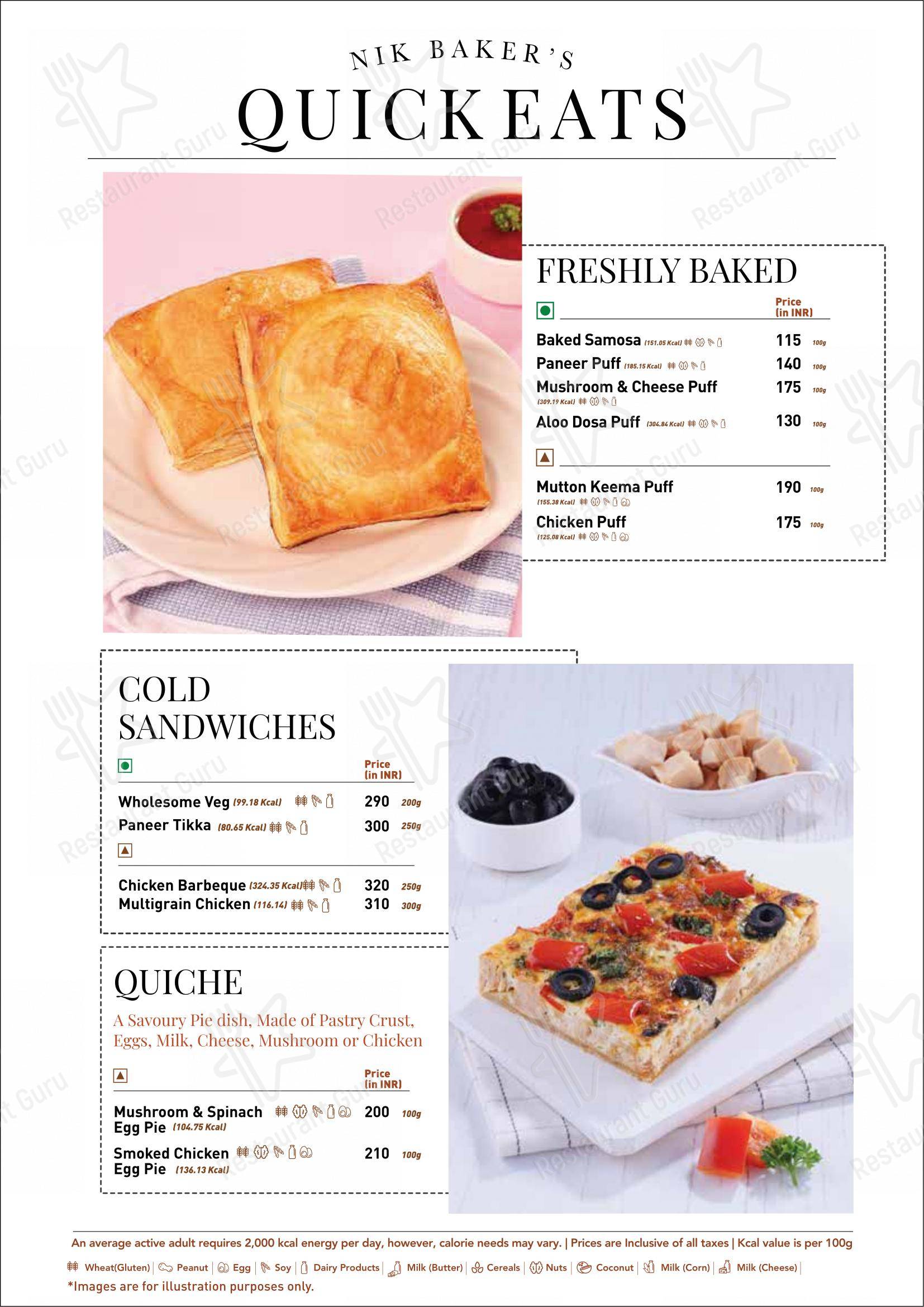 Menu bar for the Nik Bakers Sun View restaurant