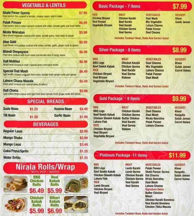 Menu de Nirala Sweets and Restaurant