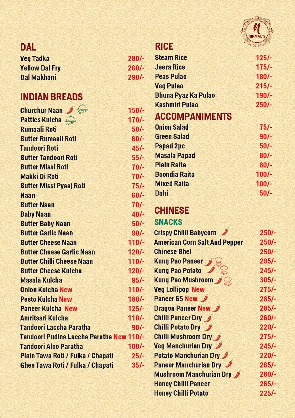 Nirmal Food Plaza menu