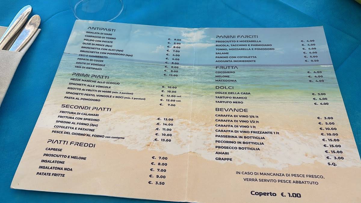Menu di Noa Ristorante di Pesce e Pizzeria 