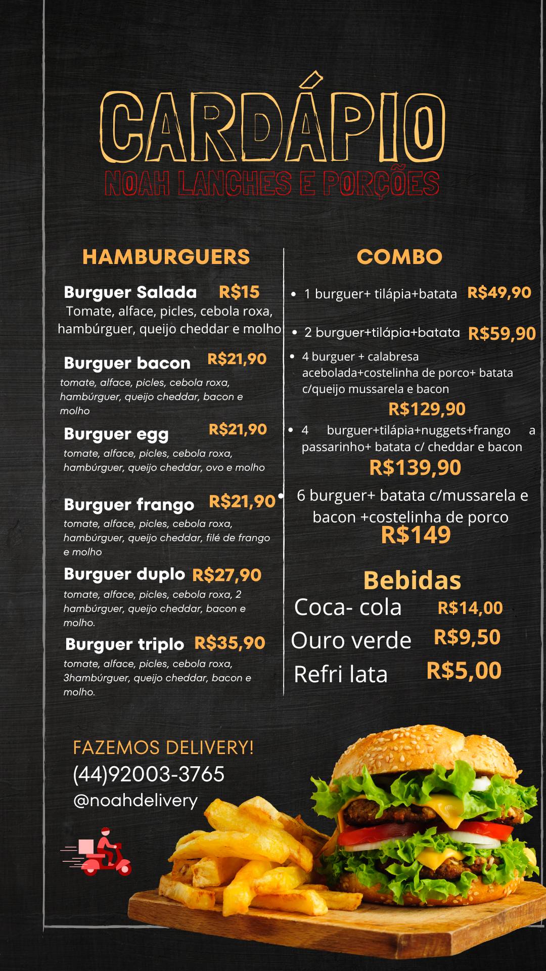 Noah lanches e Porções cardápio