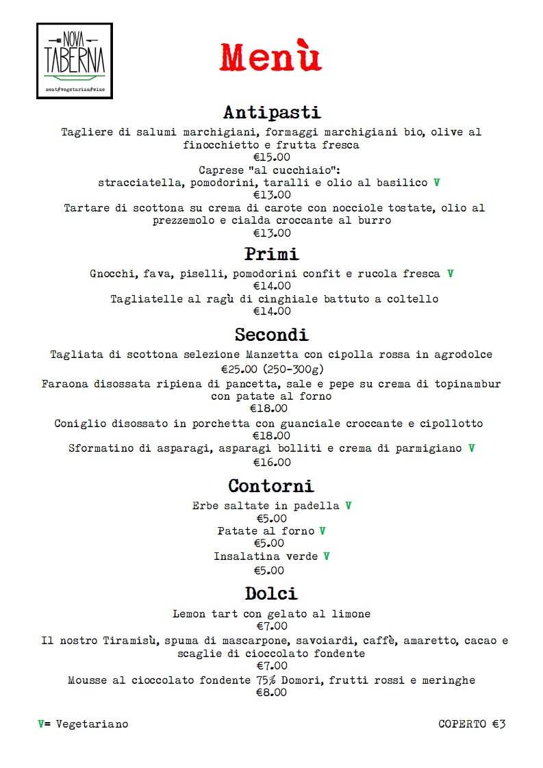 Menu di Nova Taberna 