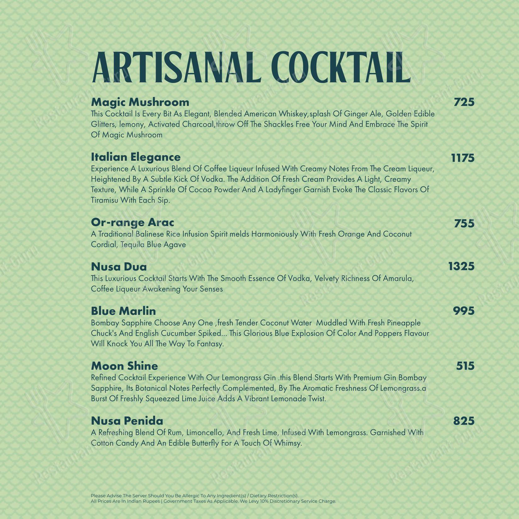 Menu for the Nusa - Tropical Brewvilla restaurant