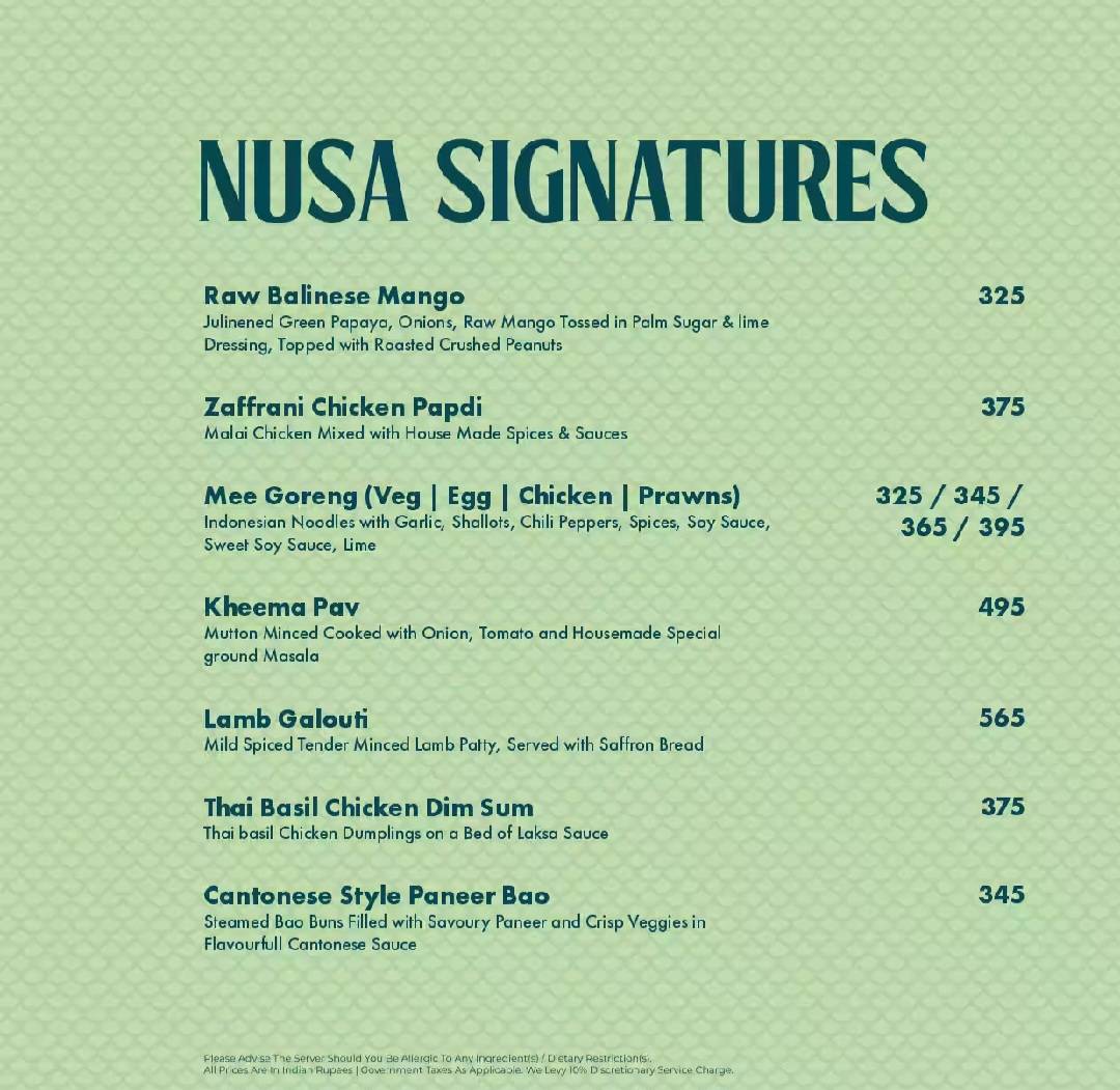 Nusa - Tropical Brewvilla menu